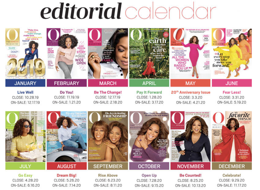 Oprah's Editorial Calendar example