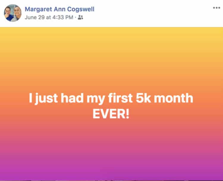 Margaret Cogswell's 5k month success post