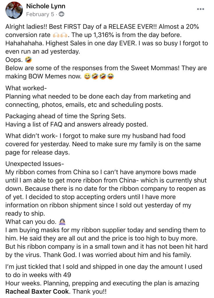 Nicole Lynn's planning testimonial post